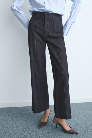 Jean style jupe-culotte taille haute avec coutures - Bleu