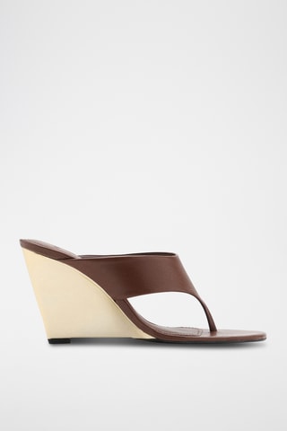 Sandales en cuir à talon compensé contrastant - Marron