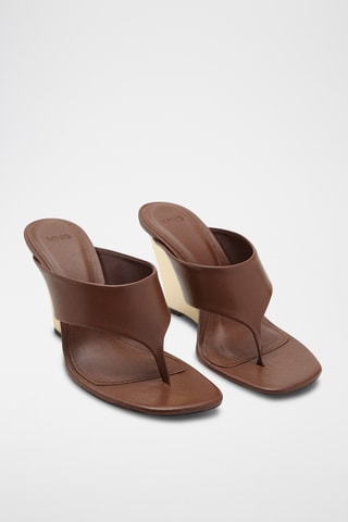 Sandales en cuir à talon compensé contrastant - Marron