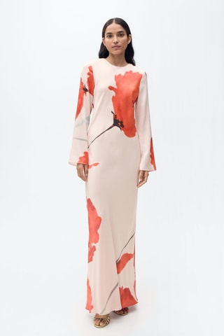 Robe satinée imprimé à fleurs - Rose