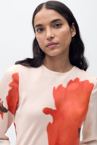 Robe satinée imprimé à fleurs - Rose