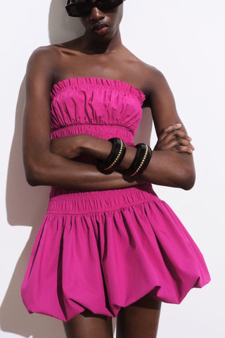 Robe courte froncée ballon - Rose
