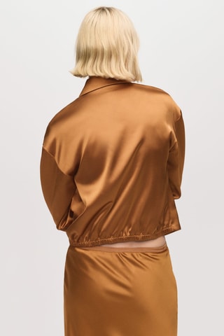 Veste satinée poches - Marron