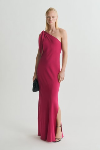 Robe asymétrique à bretelles et nœud - Rouge