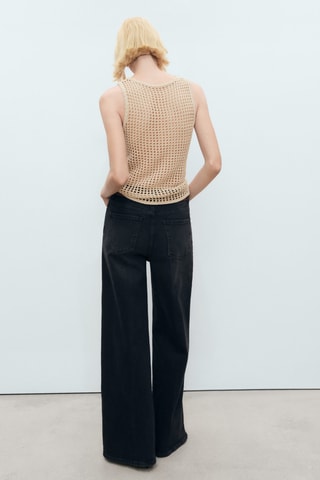 Top en crochet brodé à fleurs - Gris