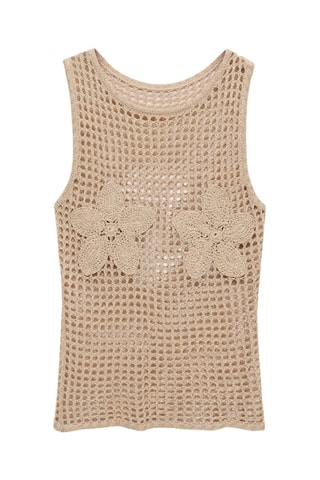 Top en crochet brodé à fleurs - Gris