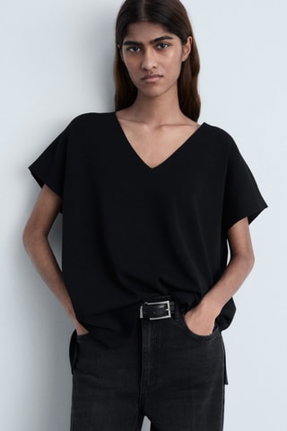 Top en maille col V - Noir