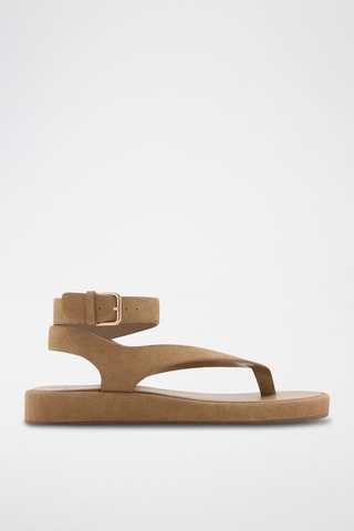 Sandales cuir suède boucle - Beige