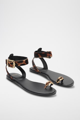 Sandale cuir imprimé animal - Noir