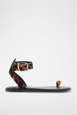 Sandale cuir imprimé animal - Noir