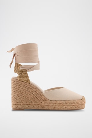 Chaussure à talon compensé avec bride combinée - Blanc
