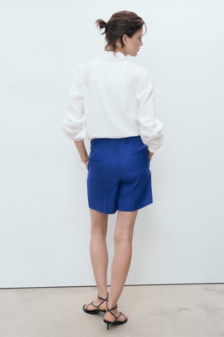 Short droit taille normale en lin - Bleu