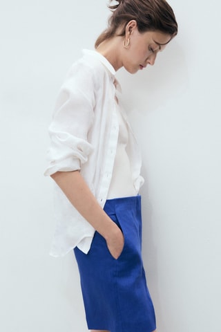 Short droit taille normale en lin - Bleu
