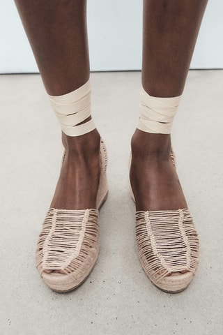 Chaussure à talon compensé en jute à brides - Blanc