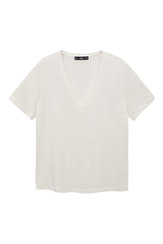 T-shirt lin col V - Blanc