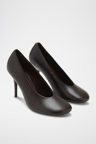 Chaussures à talon en cuir bout pointu - Marron