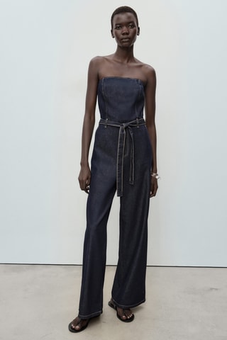 Combinaison denim bustier - Bleu