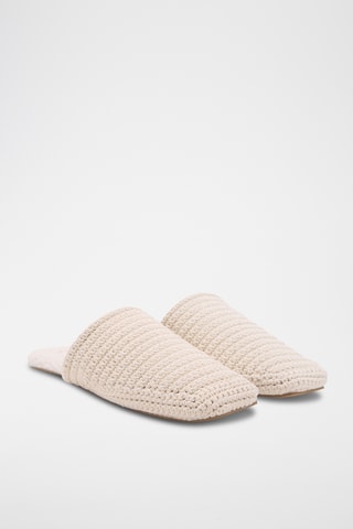 Chaussons ouverts à l'arrière crochet effet mouton - Blanc
