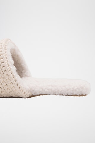 Chaussons ouverts à l'arrière crochet effet mouton - Blanc