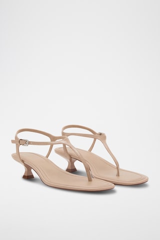Sandales lanières talon kitten heel - Marron