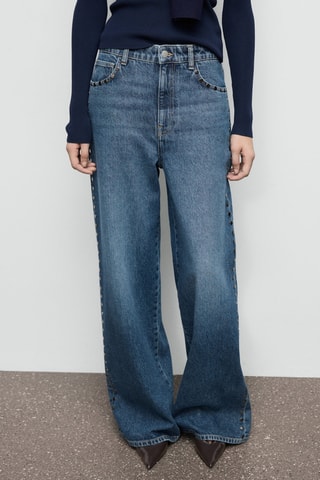 Jean large à clous - Bleu