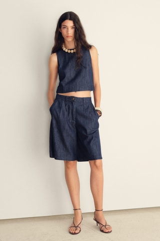 Top crop denim rinse wash - Bleu