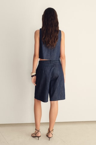Top crop denim rinse wash - Bleu