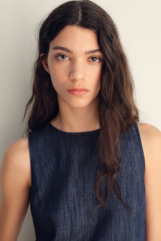 Top crop denim rinse wash - Bleu