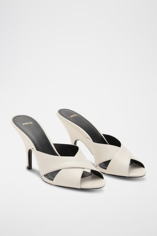 Sandales cuir à talon et lanières croisées - Blanc