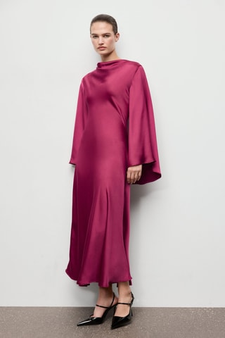 Robe satinée manches cloche - Fuchsia