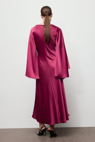 Robe satinée manches cloche - Fuchsia