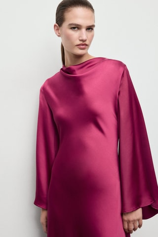 Robe satinée manches cloche - Fuchsia