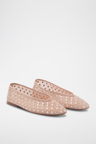 Ballerines en maille filet à strass - Beige