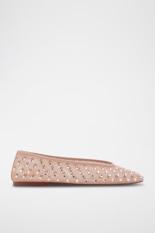 Ballerines en maille filet à strass - Beige