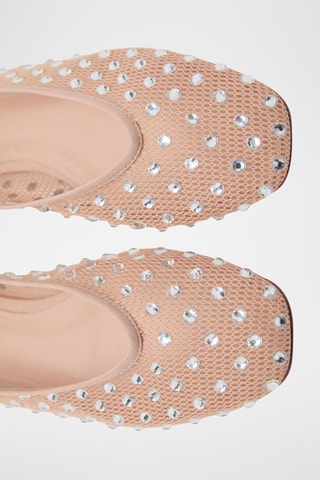 Ballerines en maille filet à strass - Beige