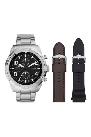 Estuche reloj de cuarzo de acero y correas de piel, silicona y acero - Cronógrafo