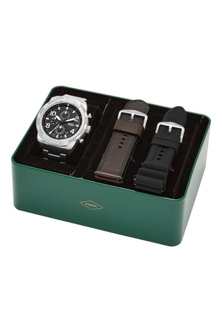 Estuche reloj de cuarzo de acero y correas de piel, silicona y acero - Cronógrafo