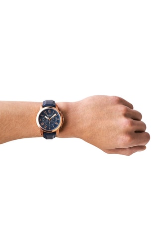 Reloj de cuarzo de piel - Cronógrafo - Azul y dorado
