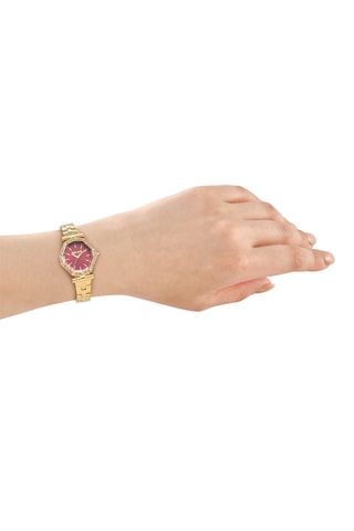 Reloj de cuarzo de acero - Dorado y rojo