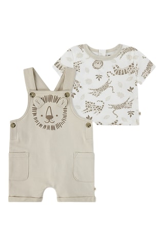 T-shirt e jardineiras curtas - Bege e branco