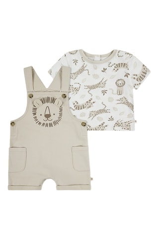 T-shirt e jardineiras curtas - Bege e branco