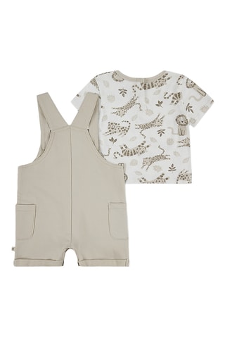 T-shirt e jardineiras curtas - Bege e branco