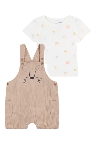 T-shirt e jardineiras curtas - Bege
