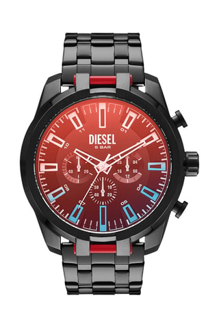 Montre à quartz en acier - Chronographe - Noir et rouge