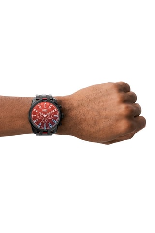 Montre à quartz en acier - Chronographe - Noir et rouge