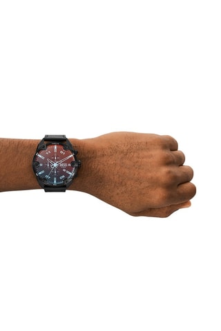 Montre à quartz en cuir - Chronographe - Noir et rouge