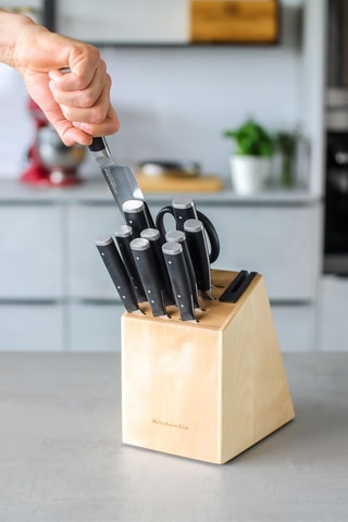 Bloc de 11 pièces en acier inoxydable et bois