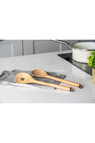 Couverts à salade en bois de bouleau et acier inoxydable