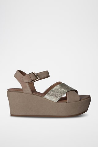 Sandales compensées en cuir Zerfie - Doré et taupe