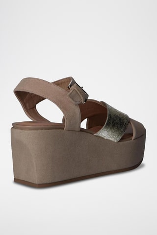 Sandales compensées en cuir Zerfie - Doré et taupe